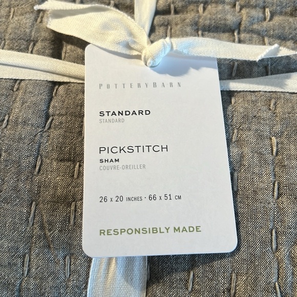 2 NWT Pottery Barn gray pick stich standard sham - Picture 2 of 3